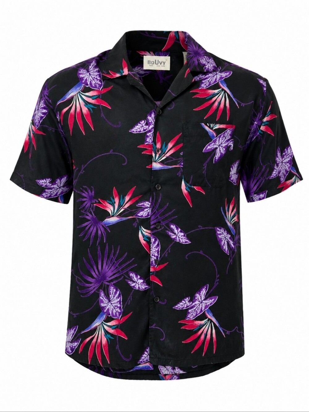 BoUvy Paris New York Men’s M Tropical Hawaiian Button Front Shirt Black Floral